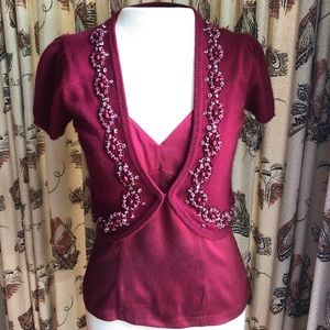 INC Cropped Beaded Sweater & Silk Blend Shell Set